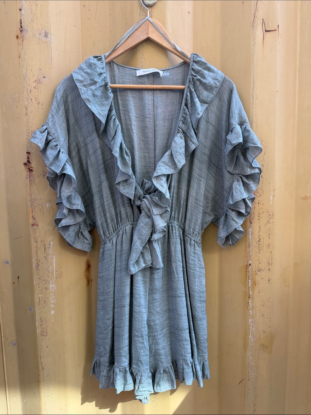 Ruffle Tie-Front Women's Dress - Sage Green